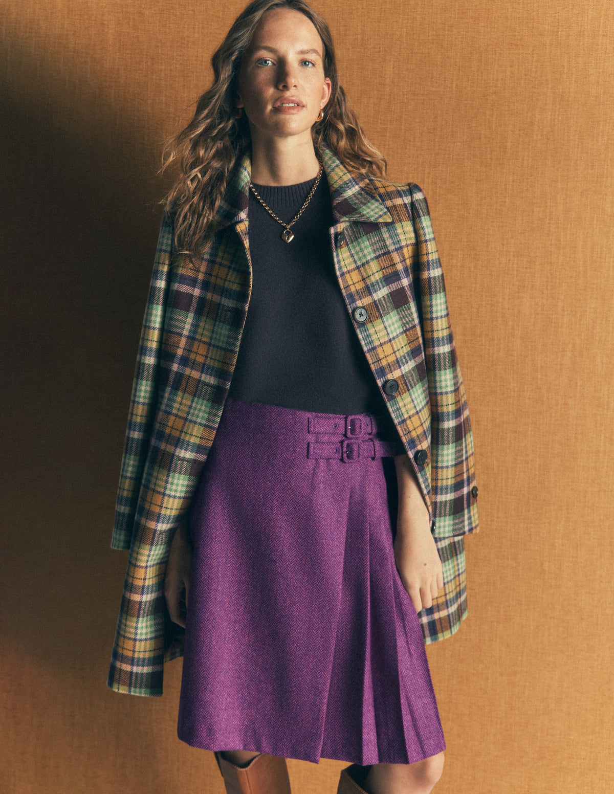 Vera Double Buckle Kilt-Purple Herringbone - Image 1