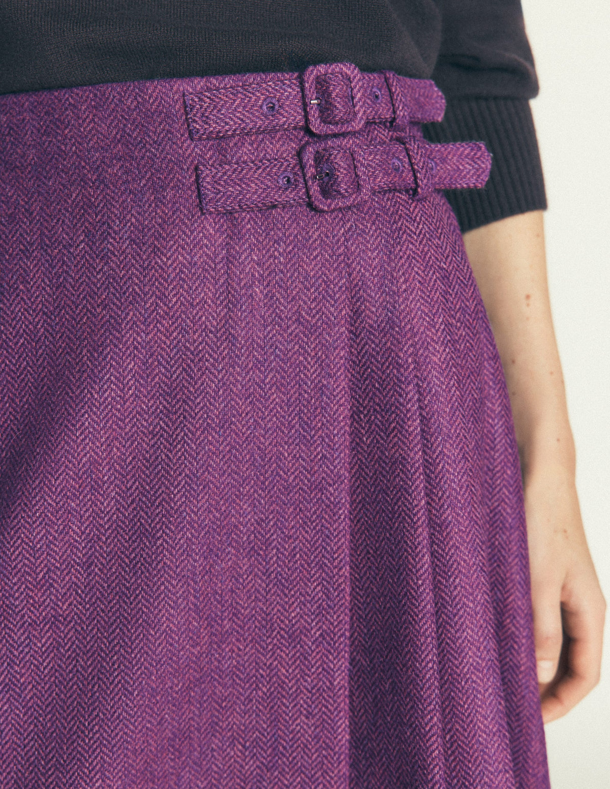 Vera Double Buckle Kilt-Purple Herringbone - Image 2