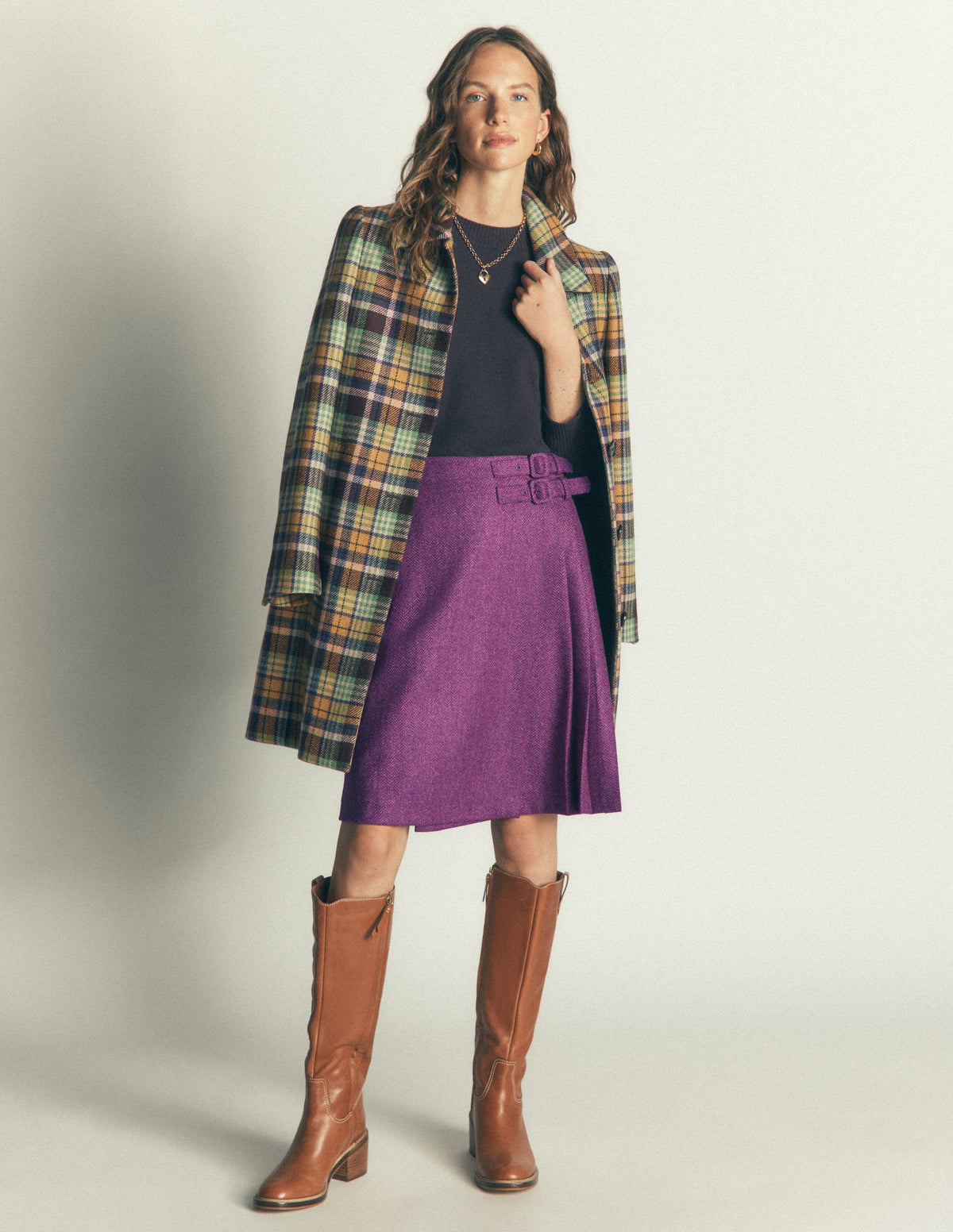 Vera Double Buckle Kilt-Purple Herringbone-5