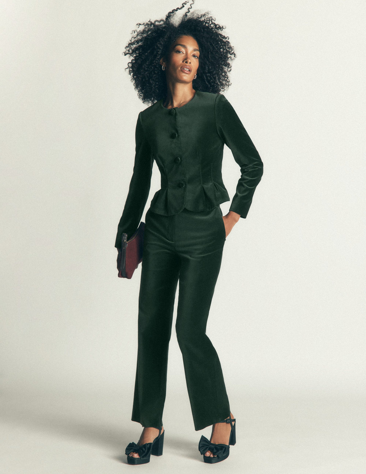 Canonbury Velvet Trousers-Midnight Emerald-1
