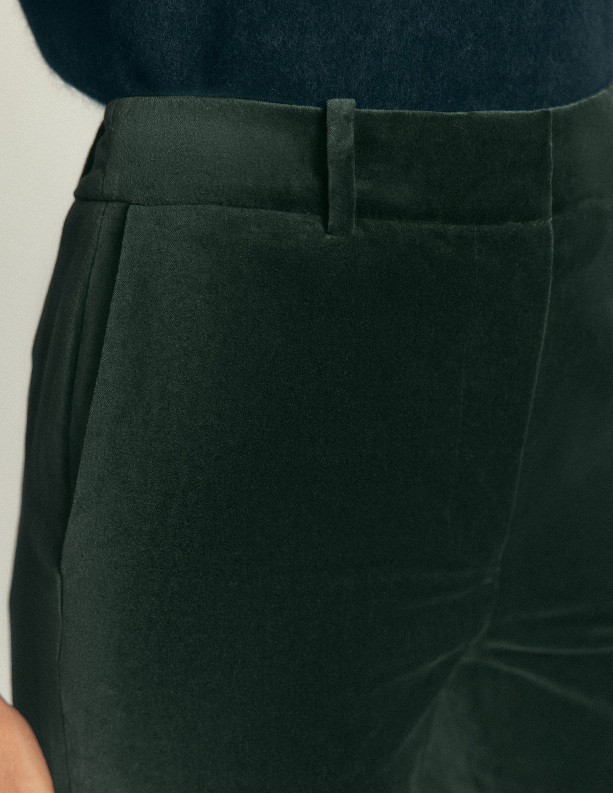 Canonbury Velvet Trousers-Midnight Emerald-2