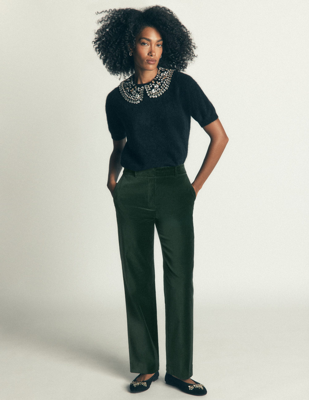 Canonbury Velvet Trousers-Midnight Emerald - Image 6