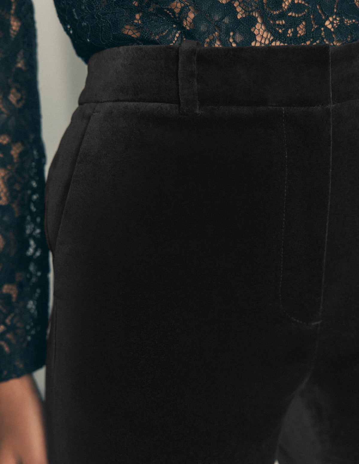 Flare Velvet Trousers-Black - Image 2