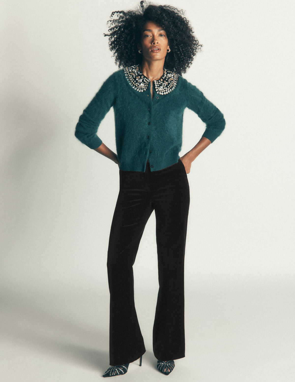 Flare Velvet Trousers-Black - Image 6