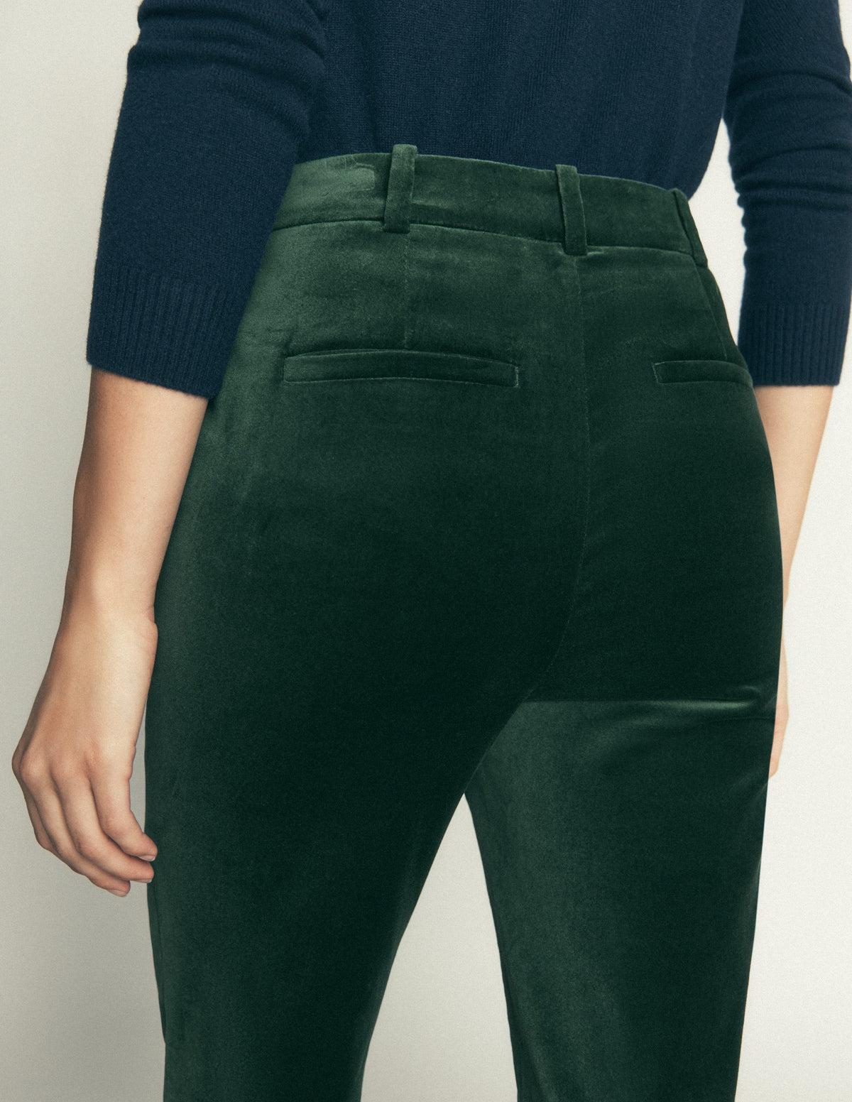 Flare Velvet Trousers-Midnight Emerald-2