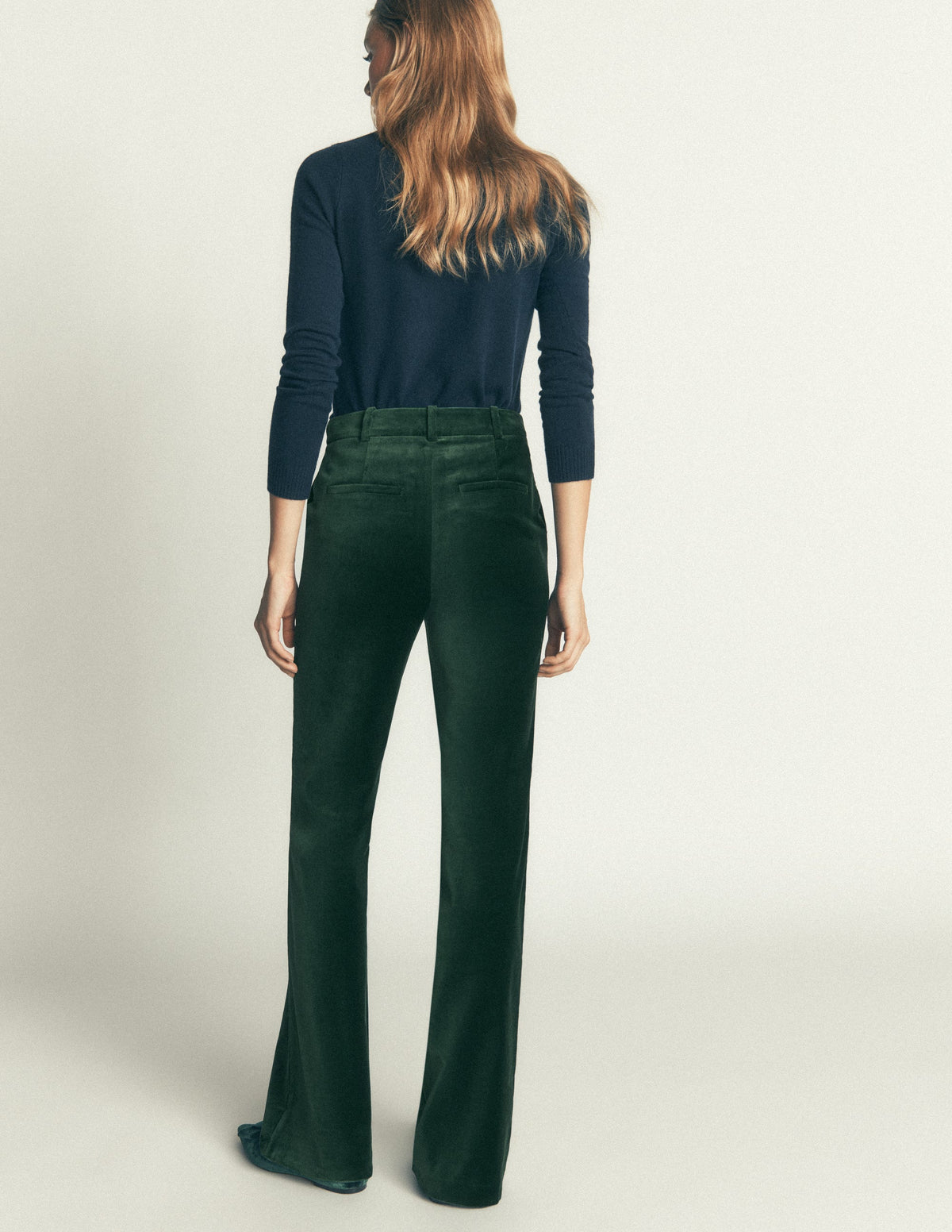 Flare Velvet Trousers-Midnight Emerald - Image 3