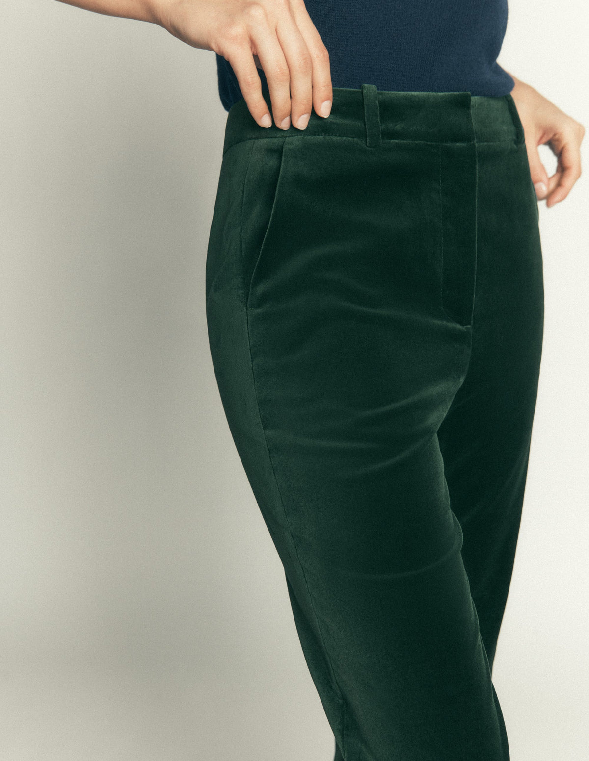Flare Velvet Trousers-Midnight Emerald - Image 5