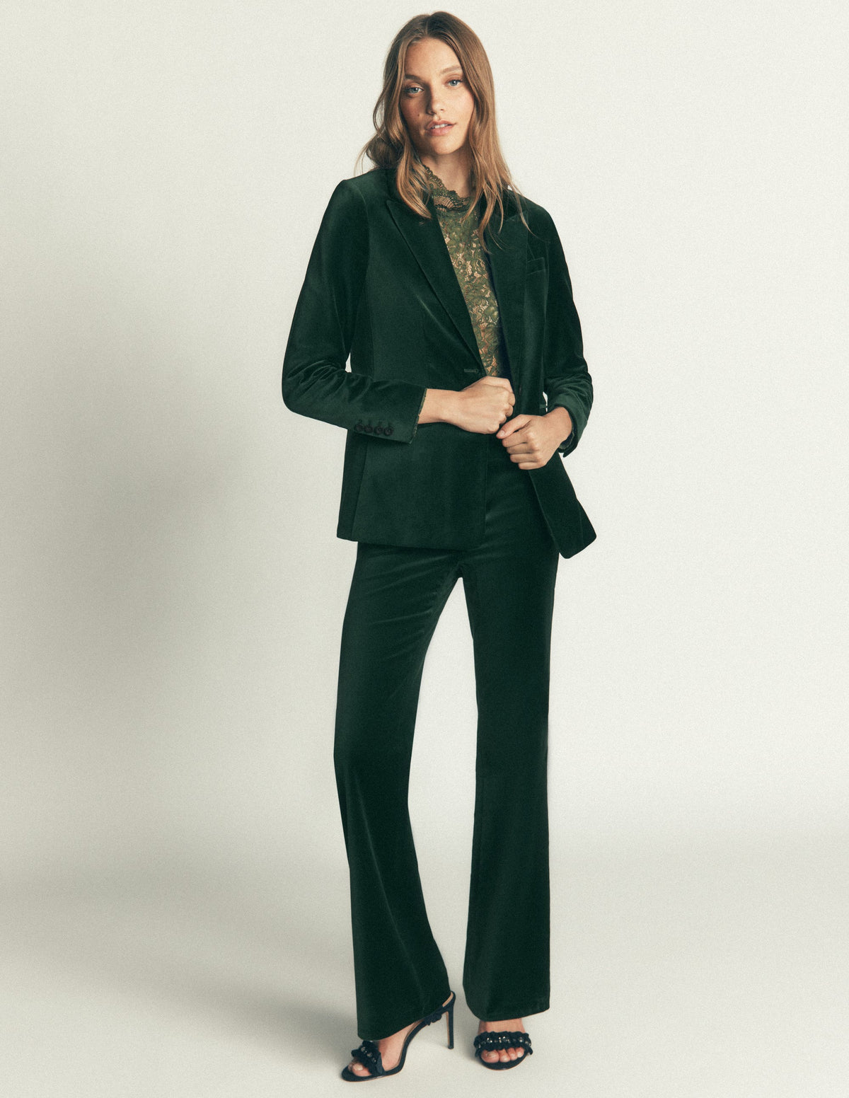 Flare Velvet Trousers-Midnight Emerald-6