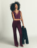 Flare Velvet Trousers-Dark Cherry