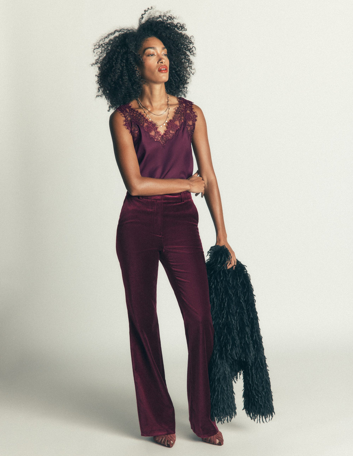 Flare Velvet Trousers-Dark Cherry-1