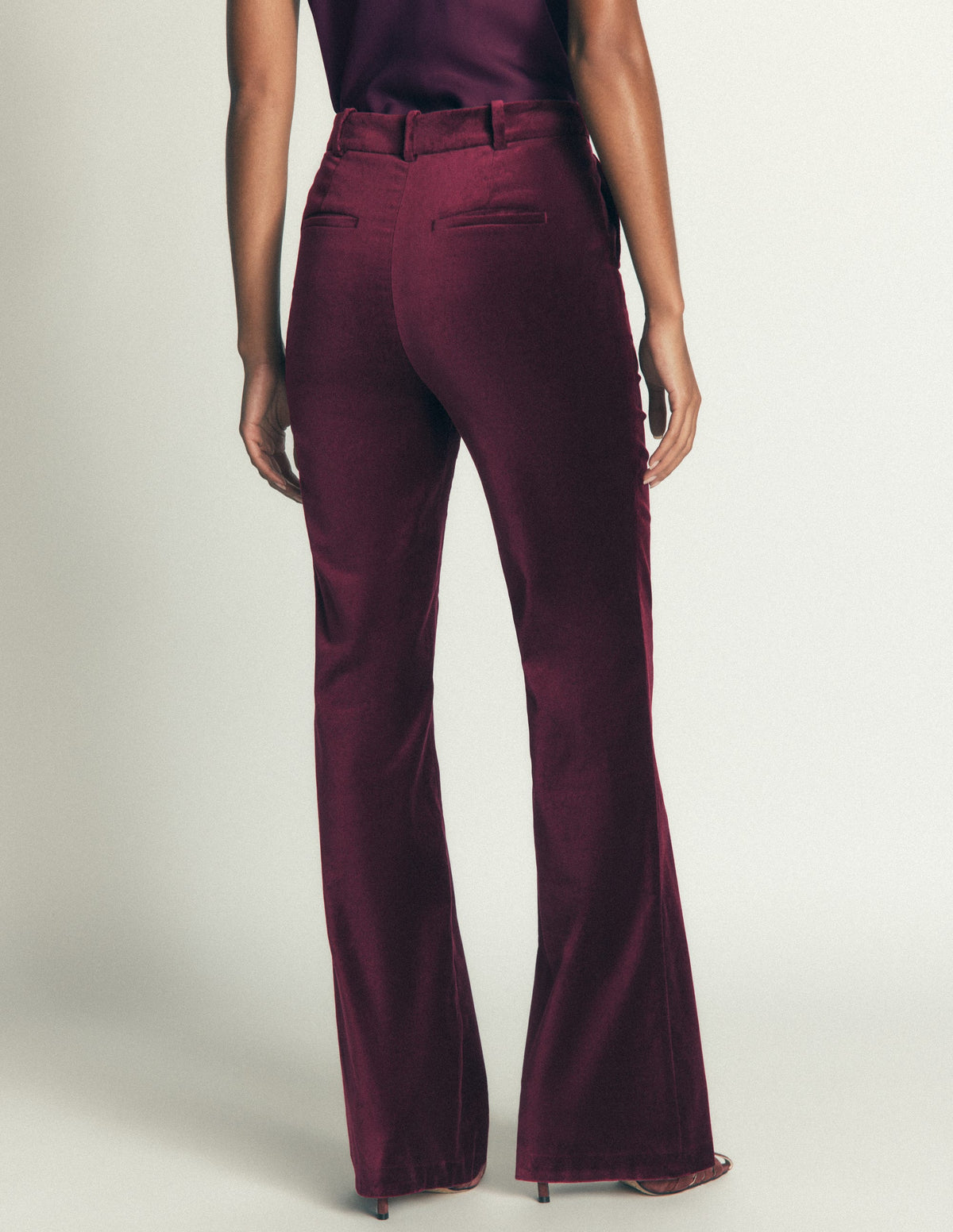 Flare Velvet Trousers-Dark Cherry - Image 3
