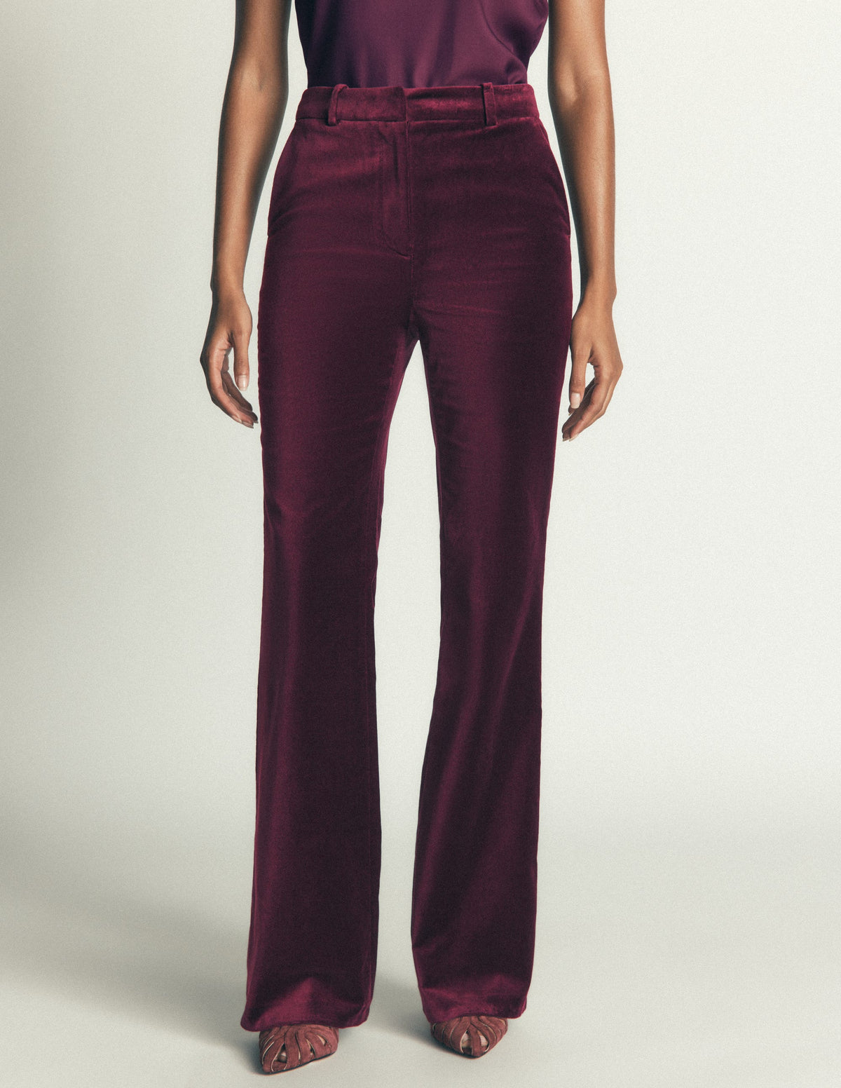 Flare Velvet Trousers-Dark Cherry - Image 4