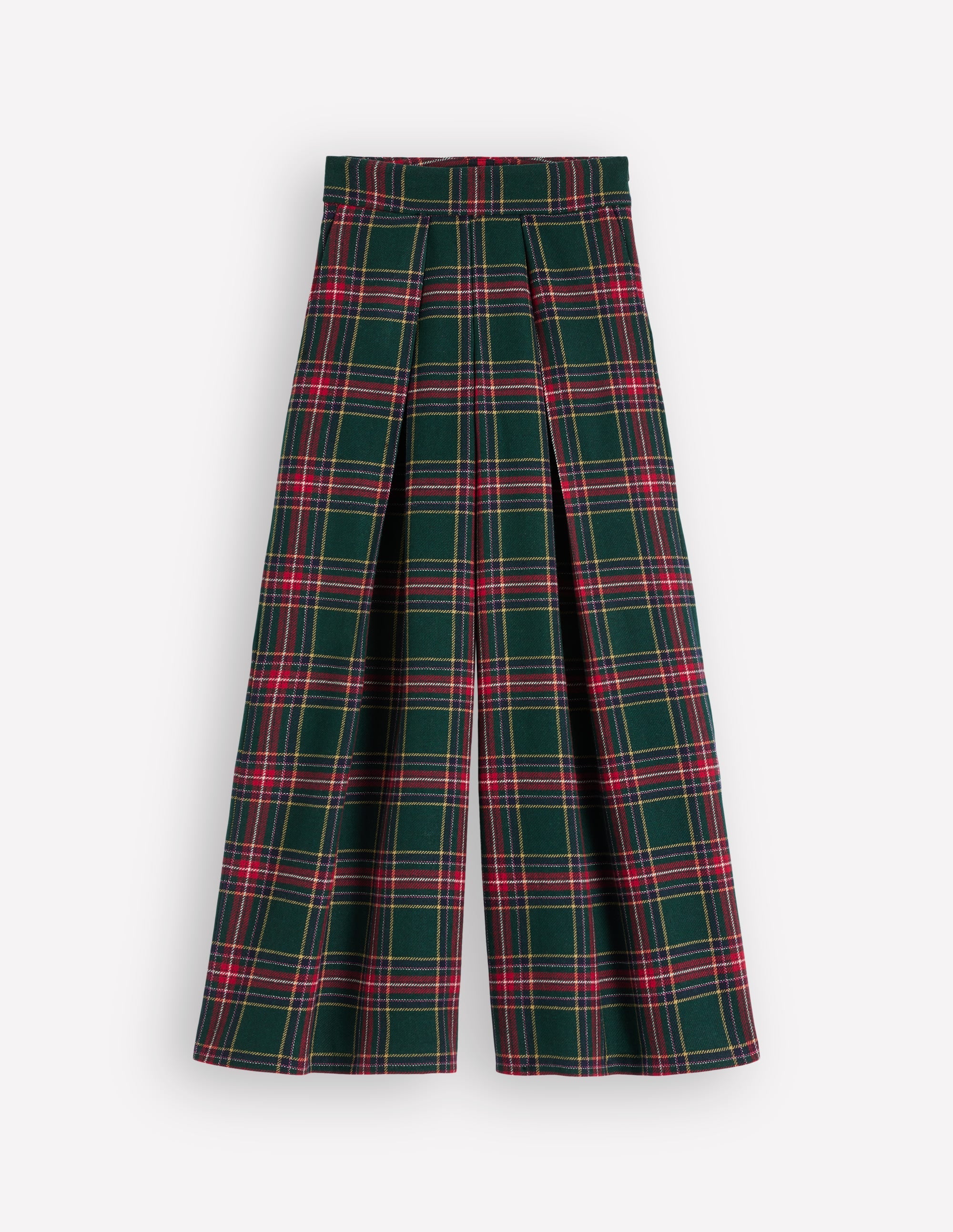 Wool Blend Pleated Trousers-Green, Navy and Red Check - Image 7