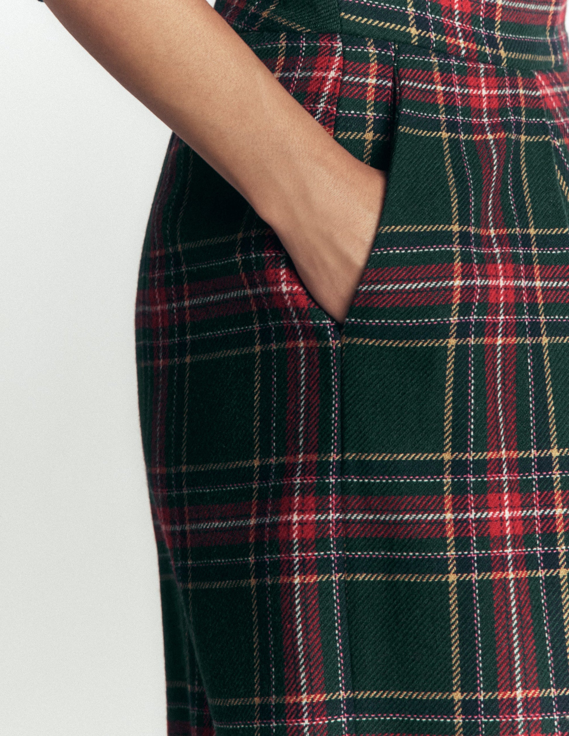 Wool Blend Pleated Trousers-Green, Navy and Red Check-4