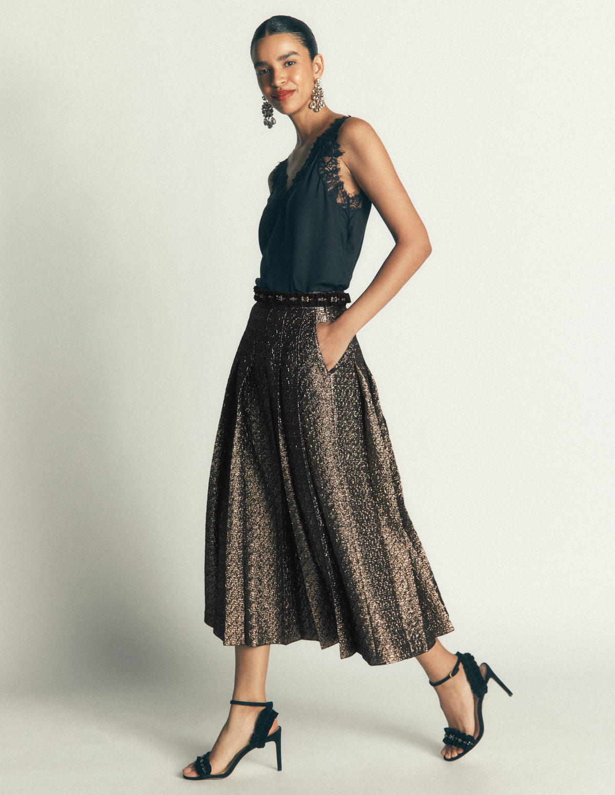 Aya Jacquard Skirt-Gold-1