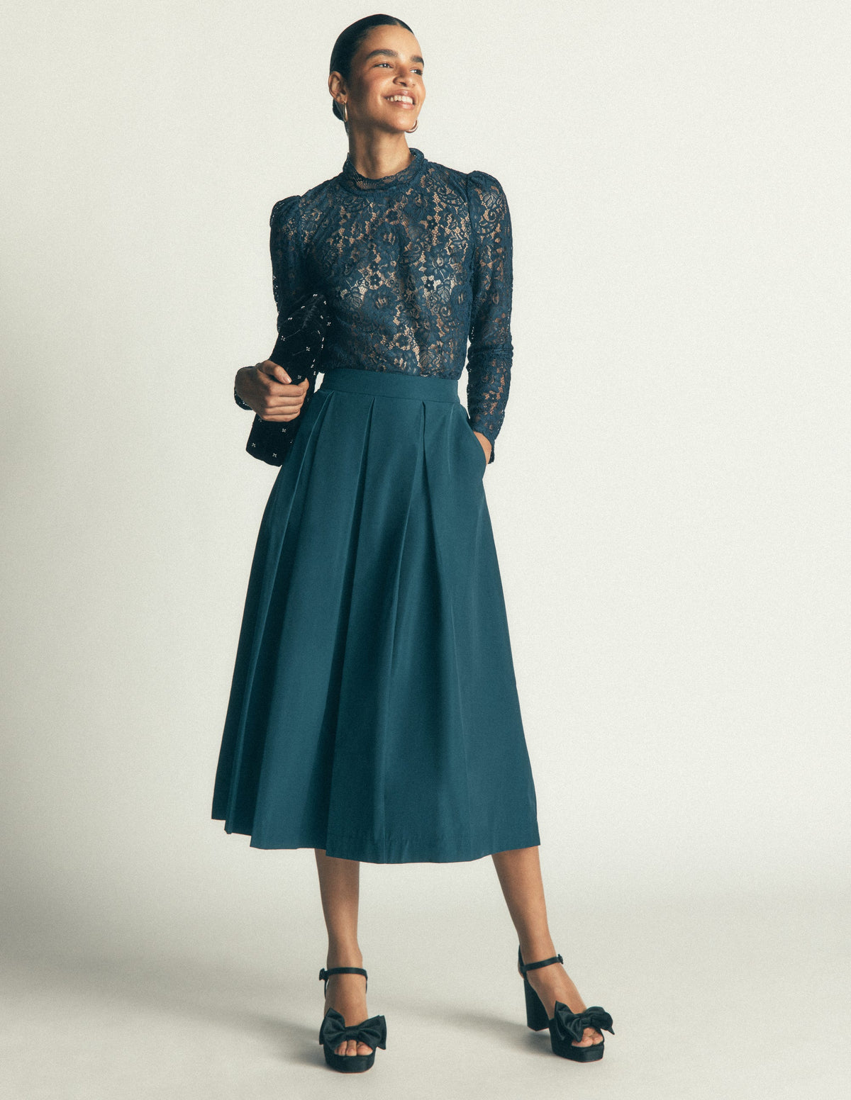 Verity Taffeta Midi Skirt-Teal Ocean-1