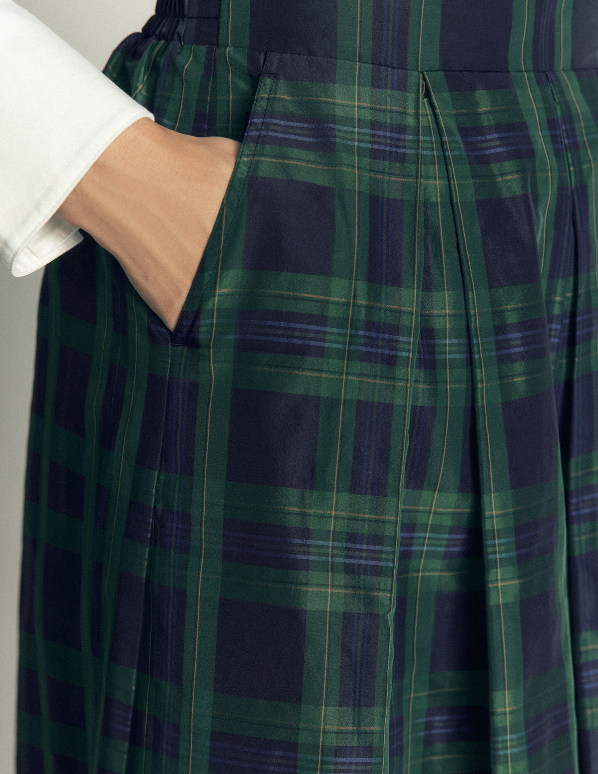 Verity Taffeta Midi Skirt-Navy, Green,Blue Tonal Check-4