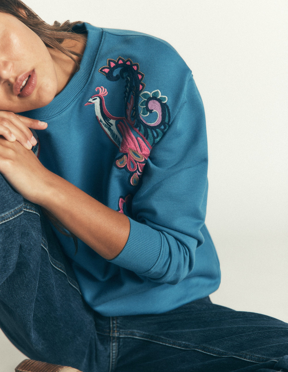 Emi Embroidered Sweatshirt-Bluesteel-2