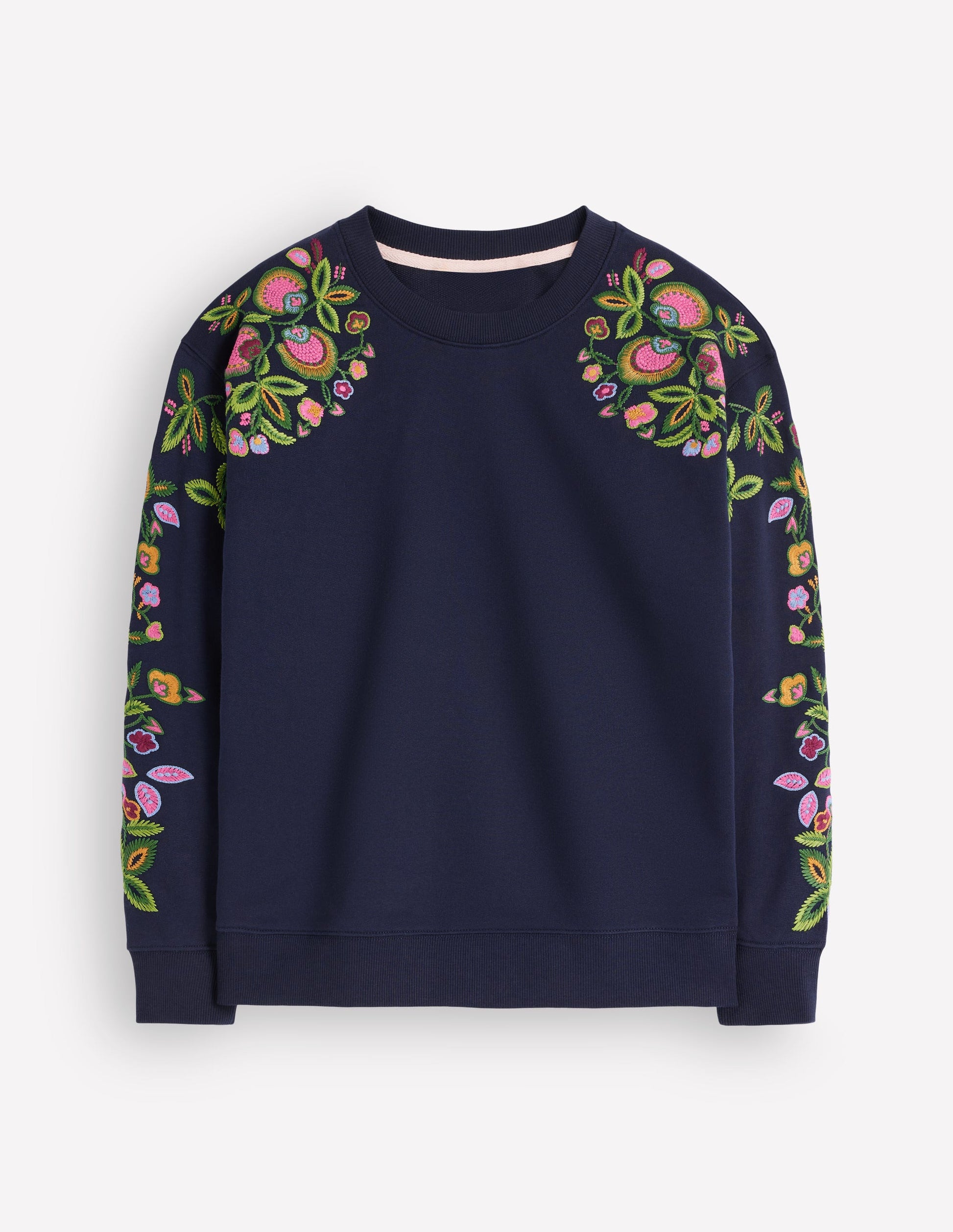 Emi Embroidered Sweatshirt-Navy, Multi flower embroidery-5