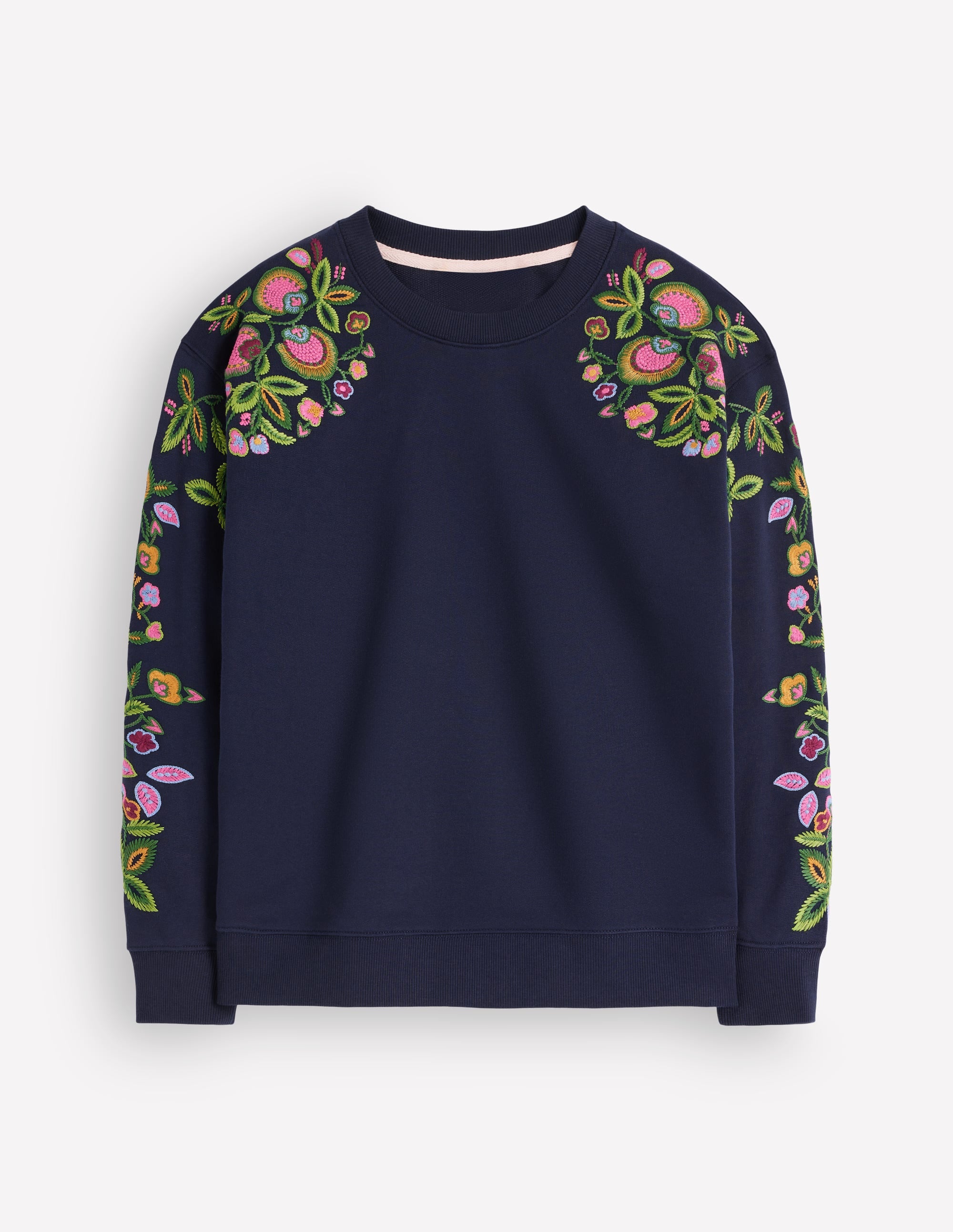 Emi Embroidered Sweatshirt-Navy, Multi flower embroidery - Image 5