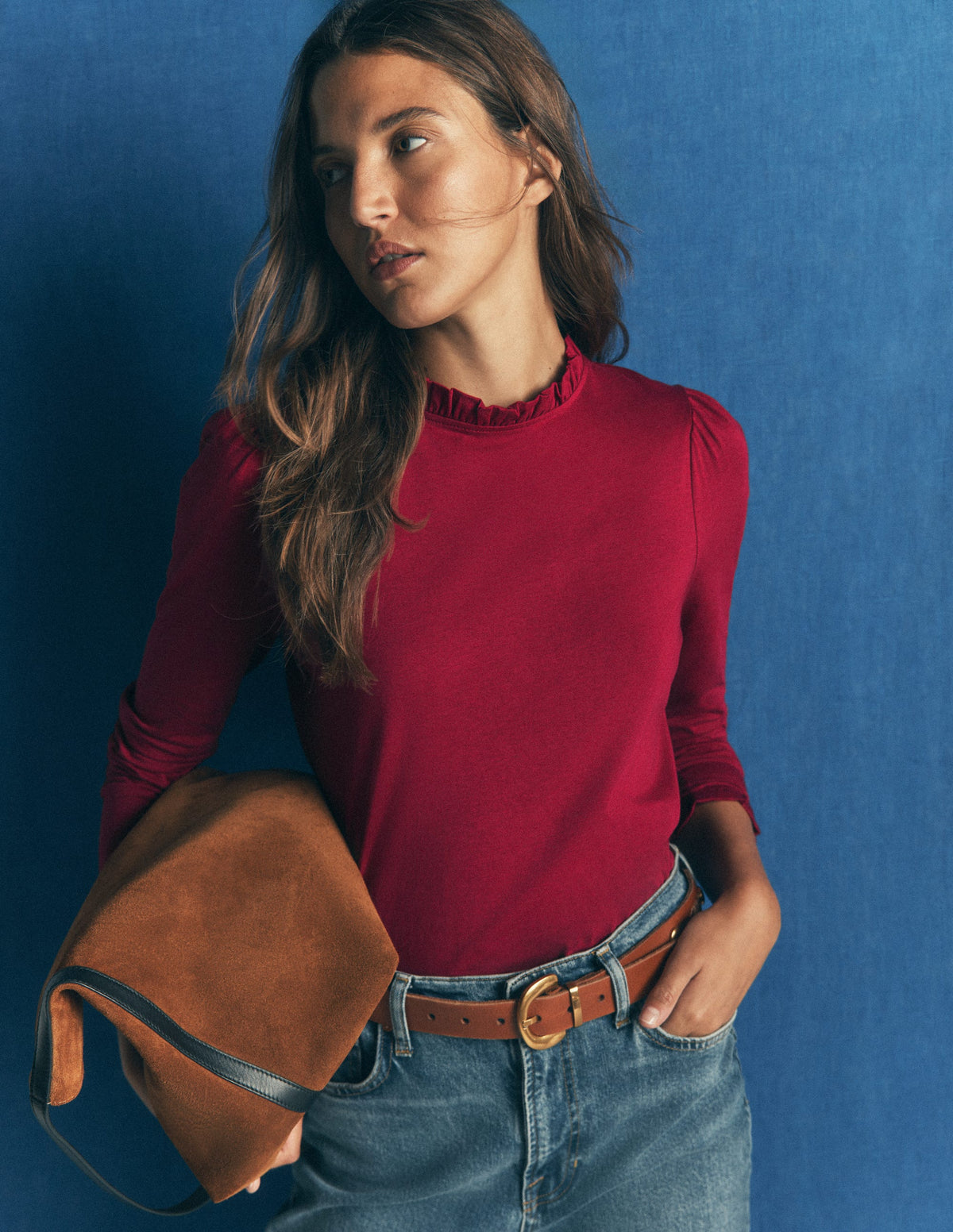 Supersoft Frill Detail Top-Ruby Red-1