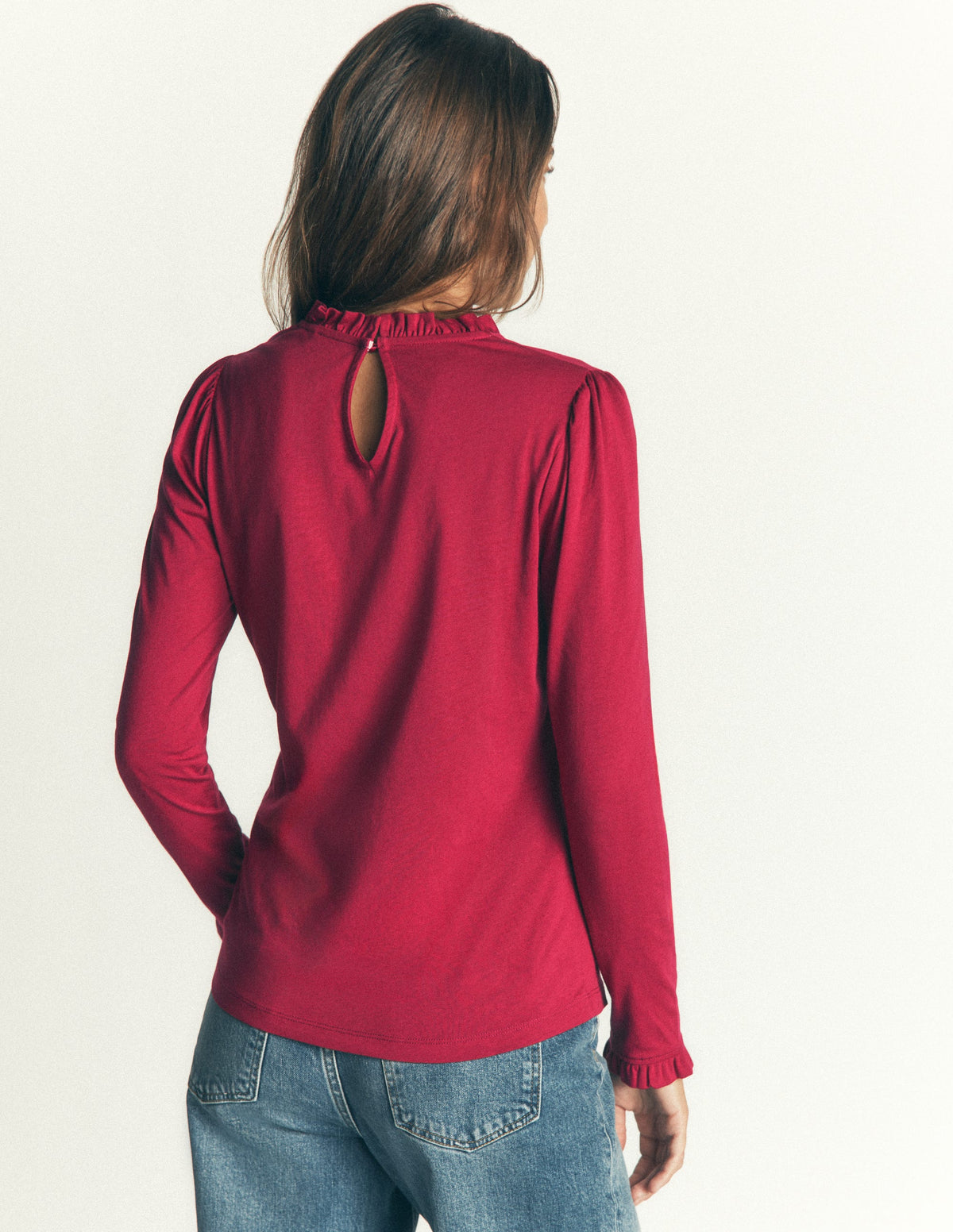 Supersoft Frill Detail Top-Ruby Red-3