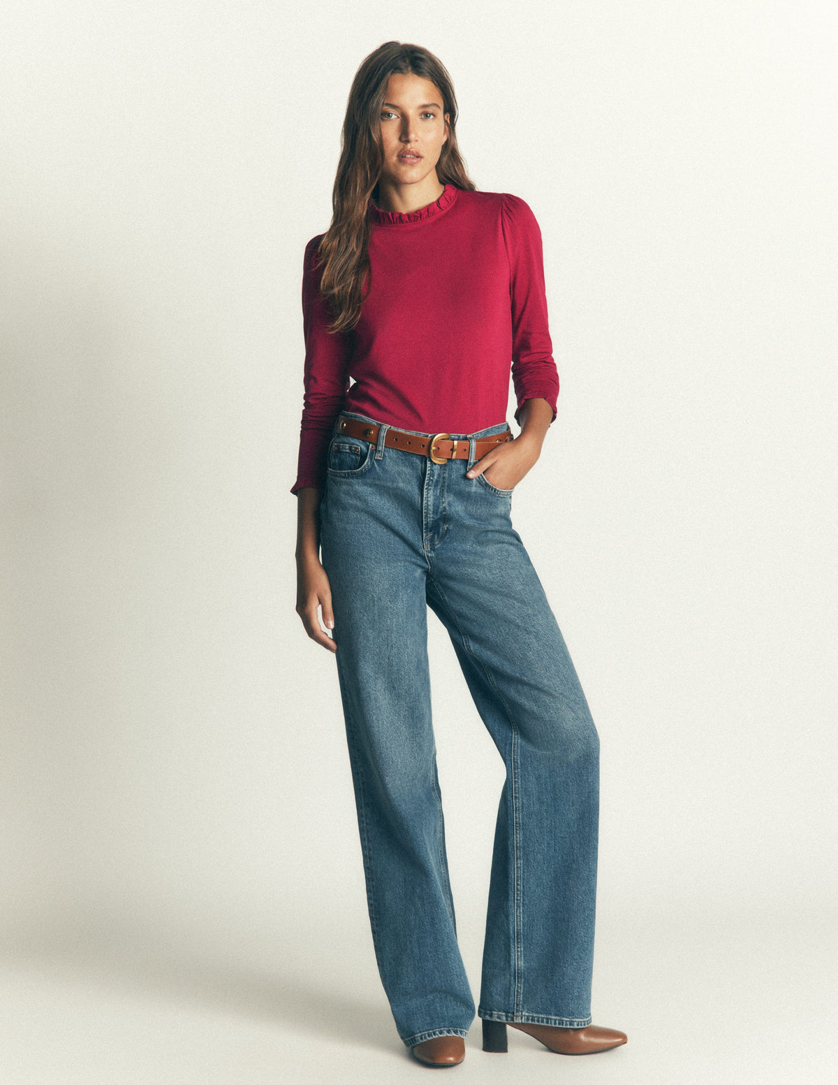 Supersoft Frill Detail Top-Ruby Red - Image 4