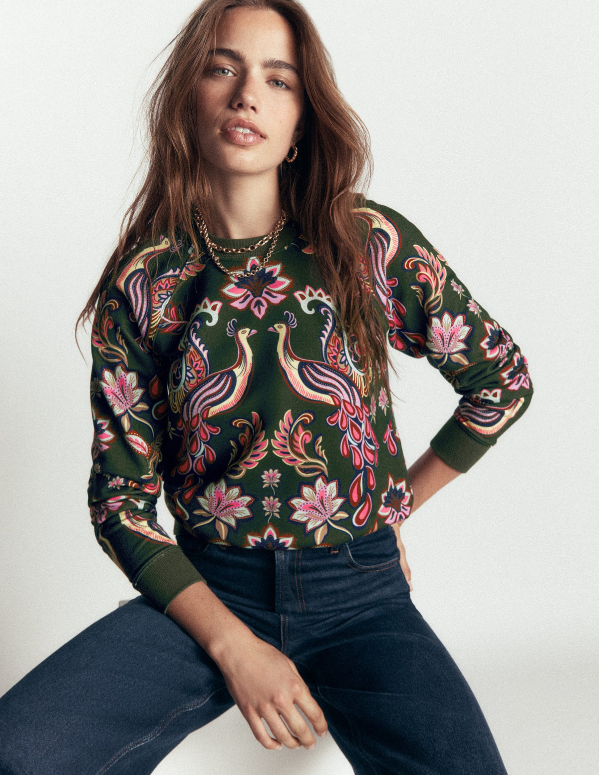 Rosa Printed Sweatshirt-Peacock Paradise Placement-1