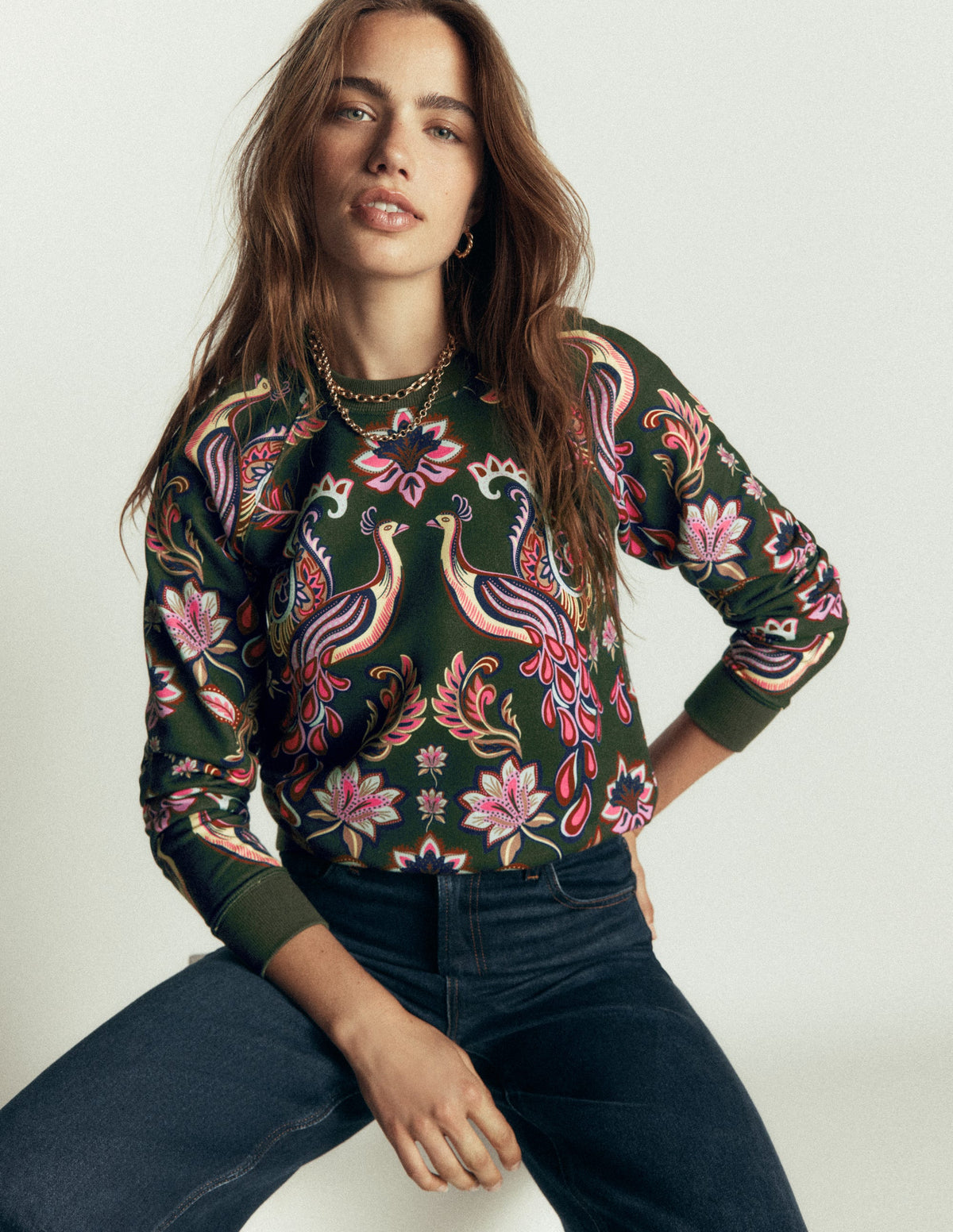 Rosa Printed Sweatshirt-Peacock Paradise-1