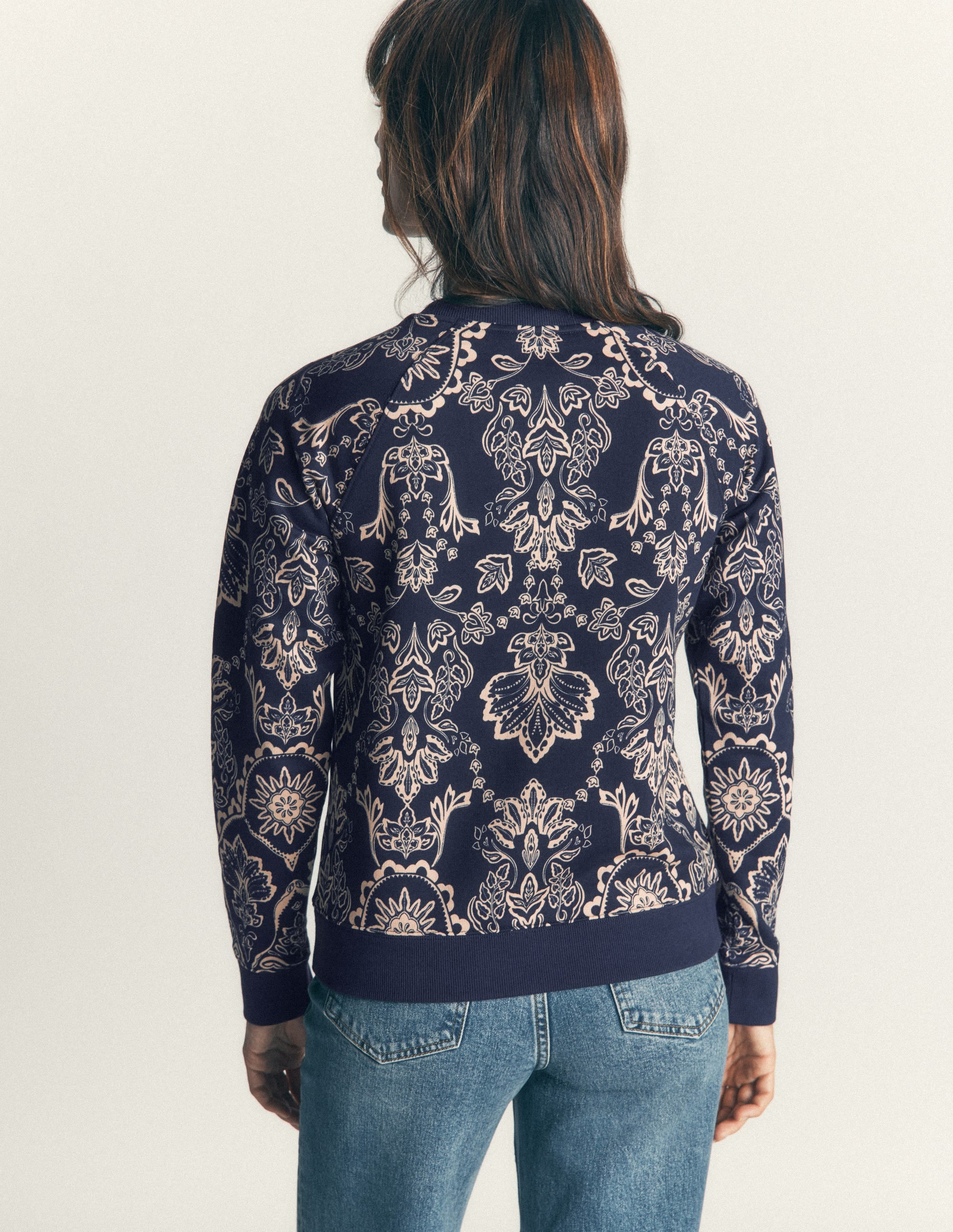 Rosa Printed Sweatshirt-Navy, Floral Print - Image 3