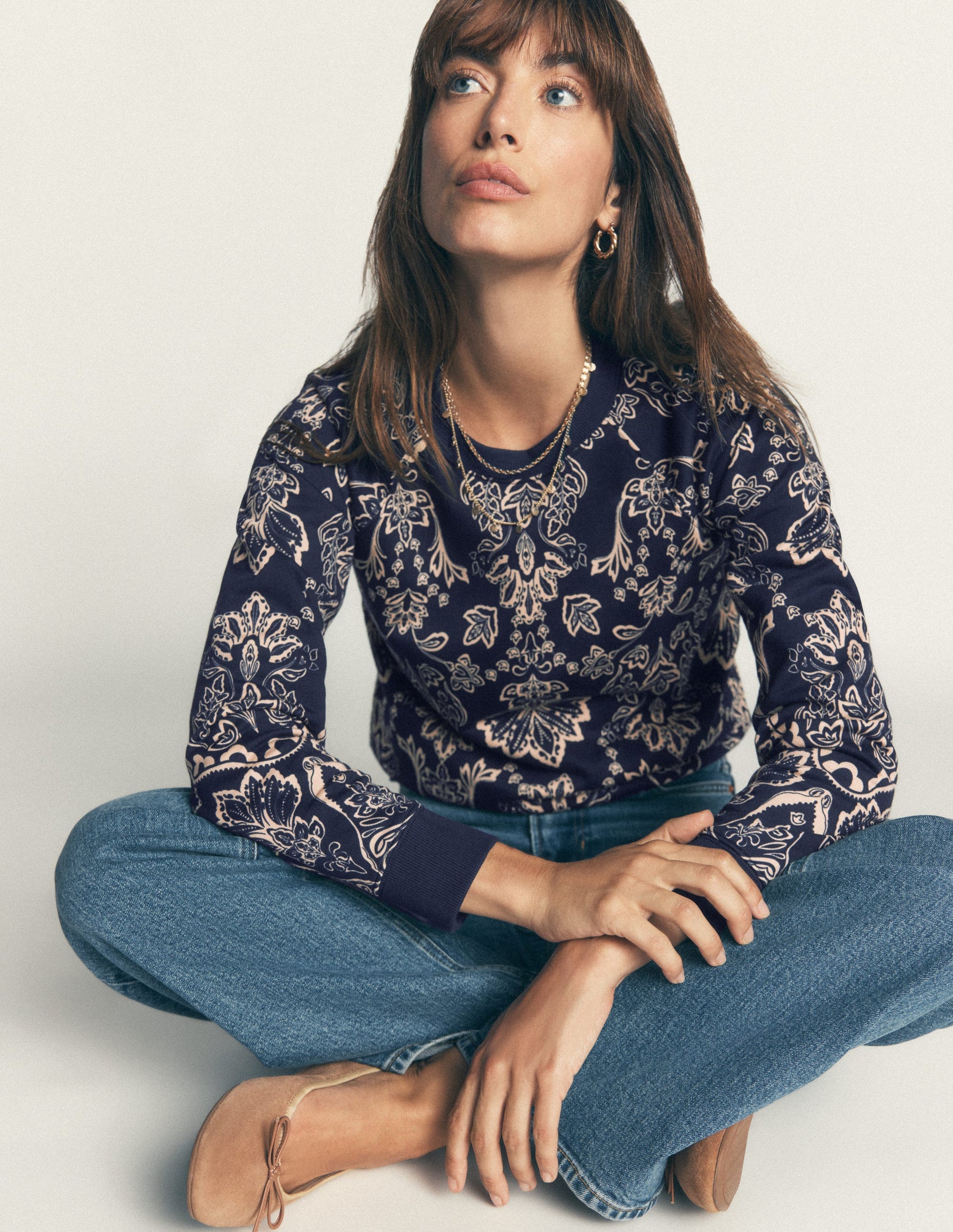 Rosa Printed Sweatshirt-Navy, Floral Print-4