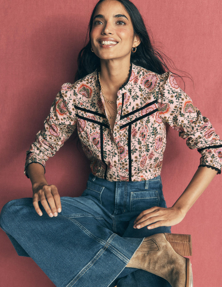 Carmen Trim Detail Top-Multi, Sprouting Vine
