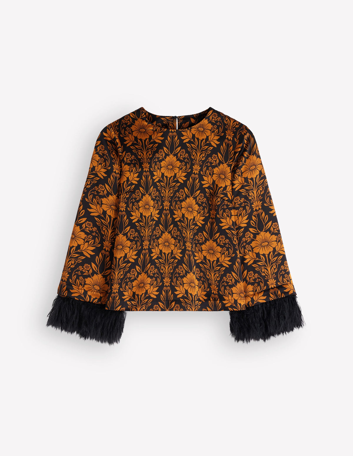 Faux Feather Cuff Party Top-Cognac, Flourishing Sprig - Image 7