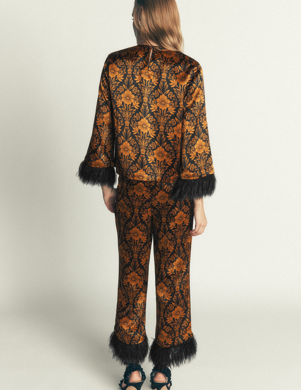 Faux Feather Cuff Party Top-Cognac, Flourishing Sprig-4