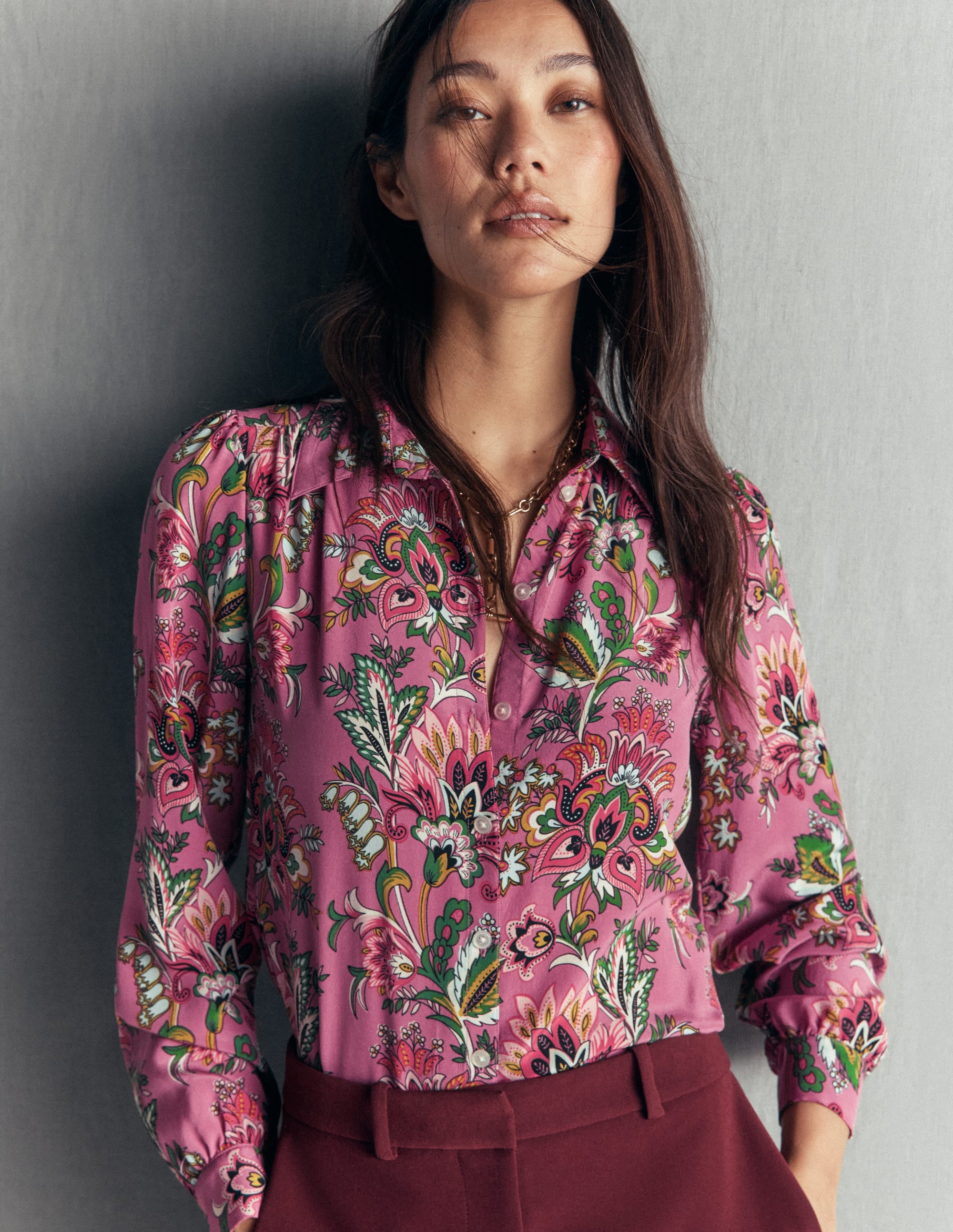 Sara Silk Shirt-Pink Heather, Frosted Flora - Image 2