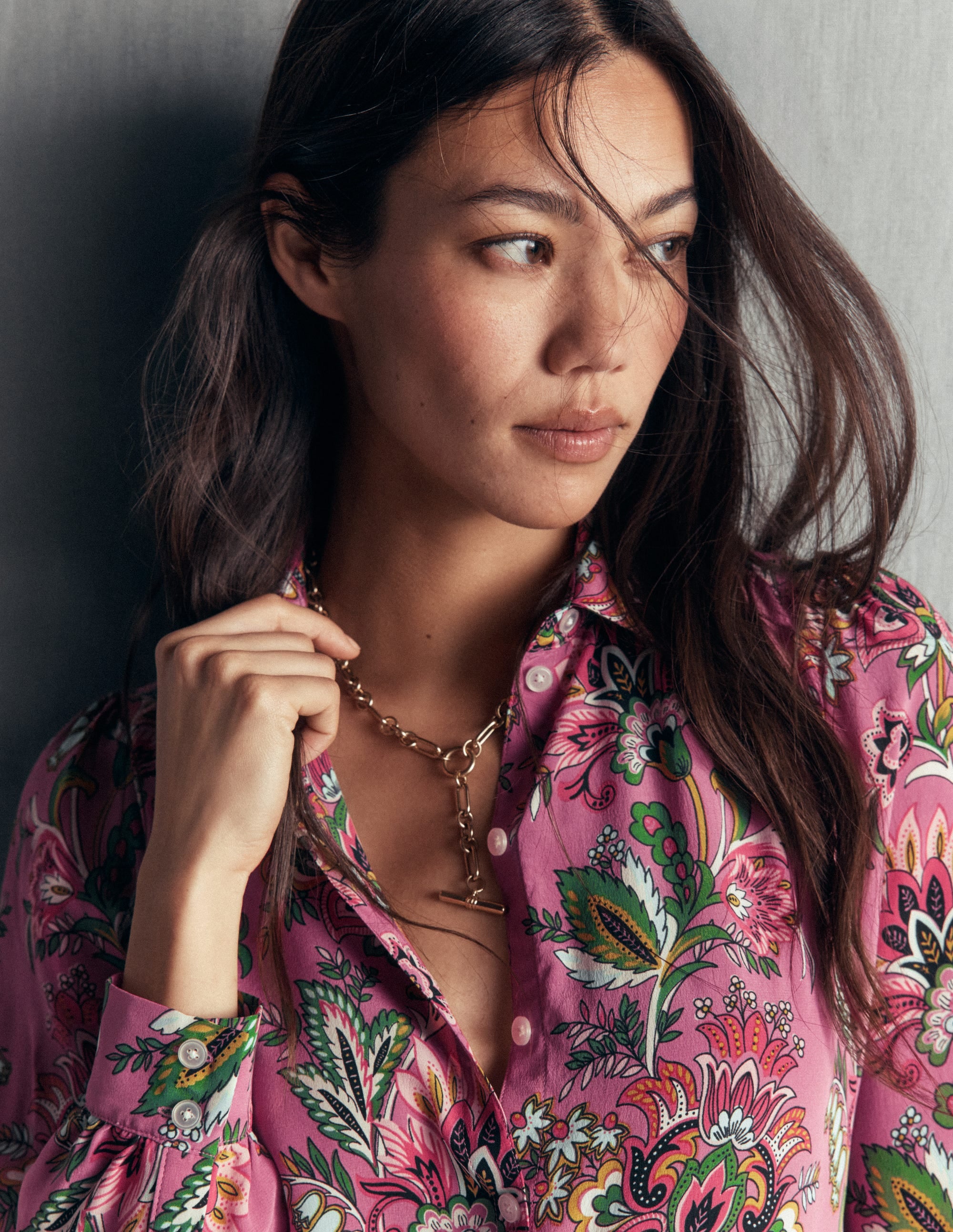 Sara Silk Shirt-Pink Heather, Frosted Flora - Image 3
