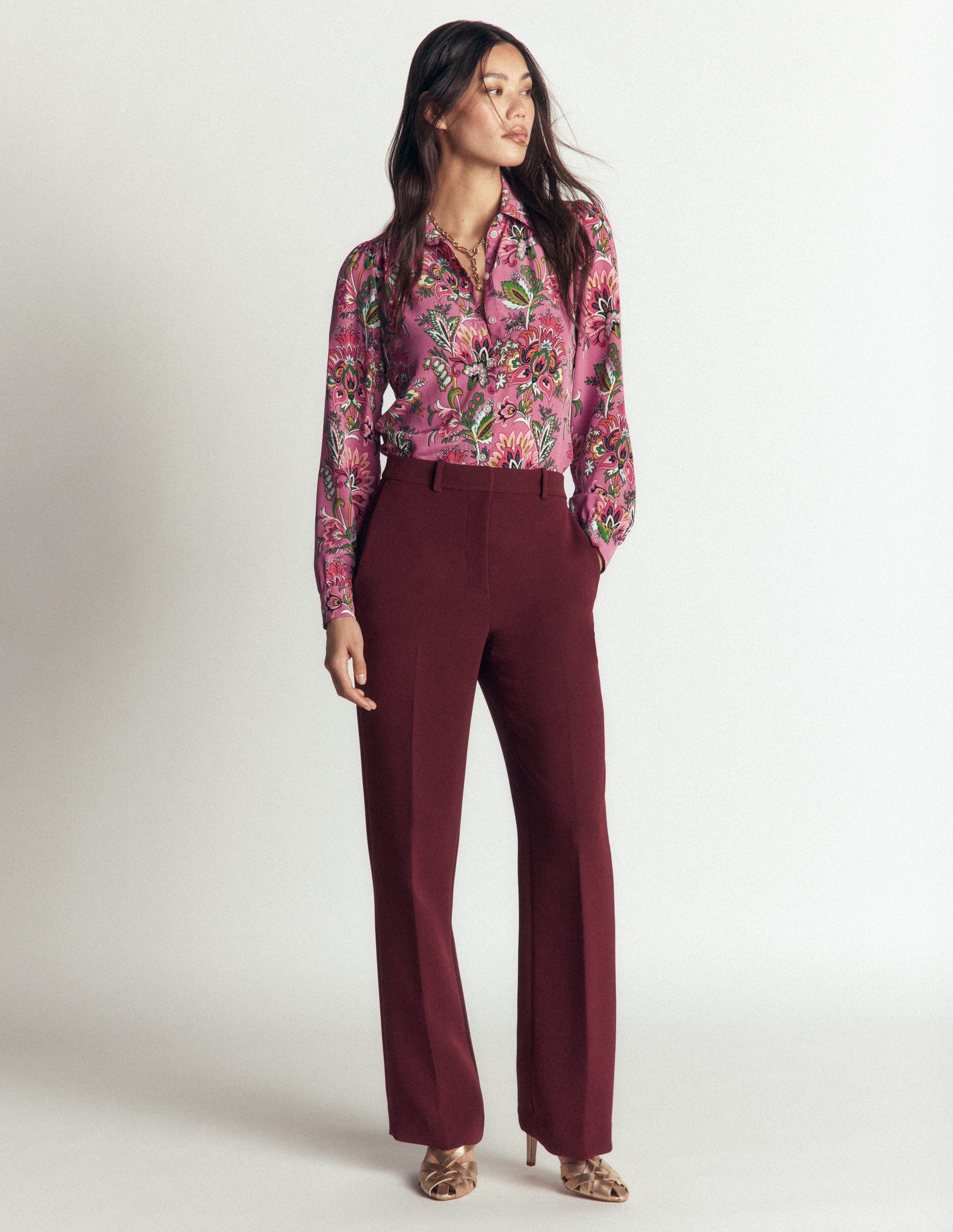 Sara Silk Shirt-Pink Heather, Frosted Flora-5