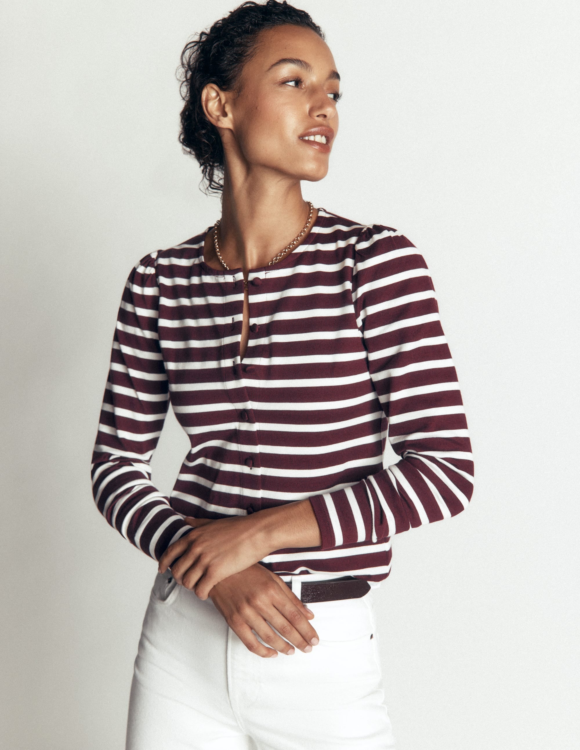 Iris Puff Sleeve Mariner-Winetasting/ Ivory - Image 5