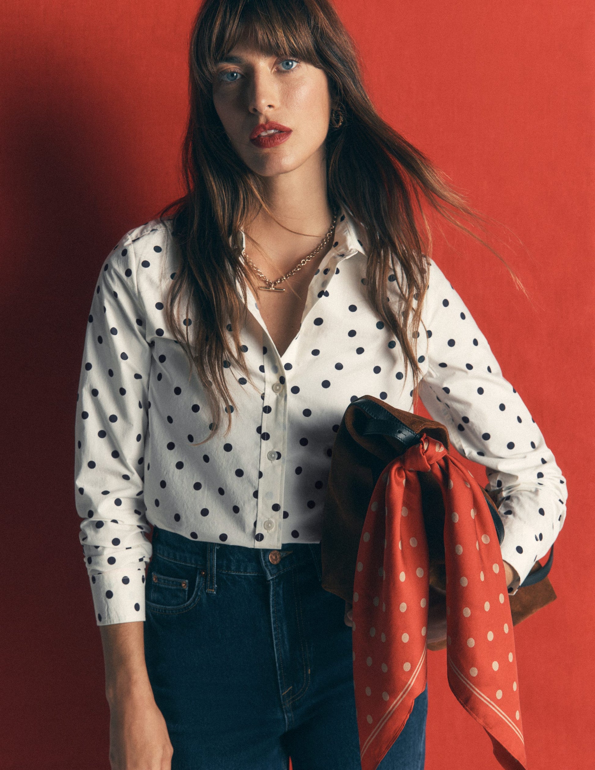 The New Sienna Cotton Shirt-French Navy, Boden Spot-1
