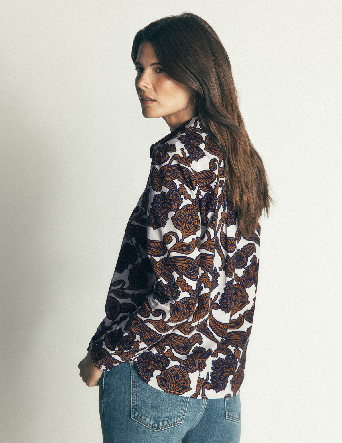 The New Sienna Cotton Shirt-Almond Milk, Paisley Bouquet-3