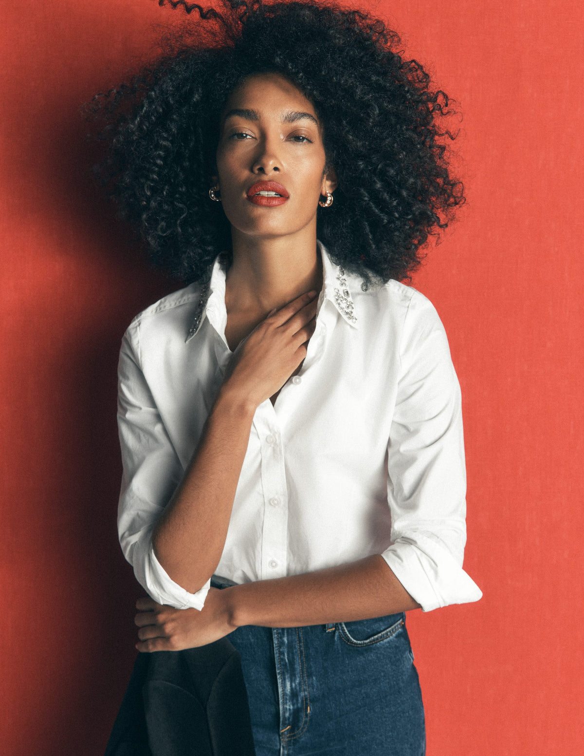 The New Sienna Cotton Shirt-White, Jewel Collar - Image 1