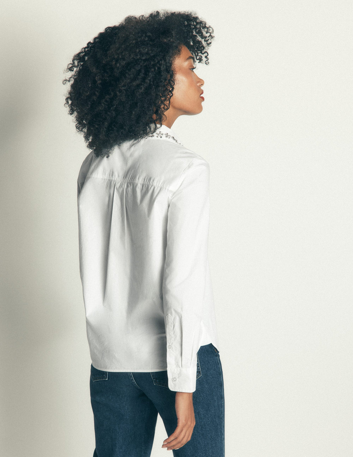 The New Sienna Cotton Shirt-White, Jewel Collar - Image 3