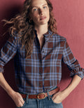 Sienna Frill Cotton Shirt-Brown, Blue, Pink Check