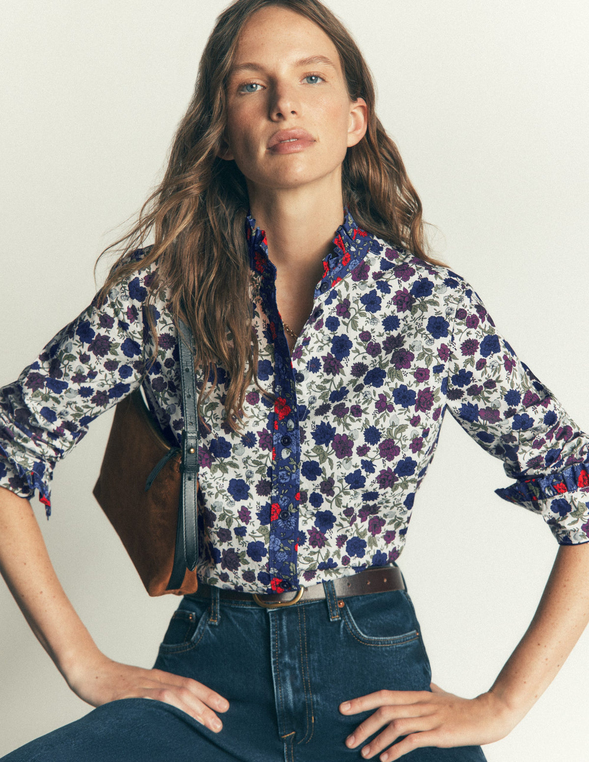 Sienna Frill Cotton Shirt-Soft Cream, Billowing Sprigs - Image 2