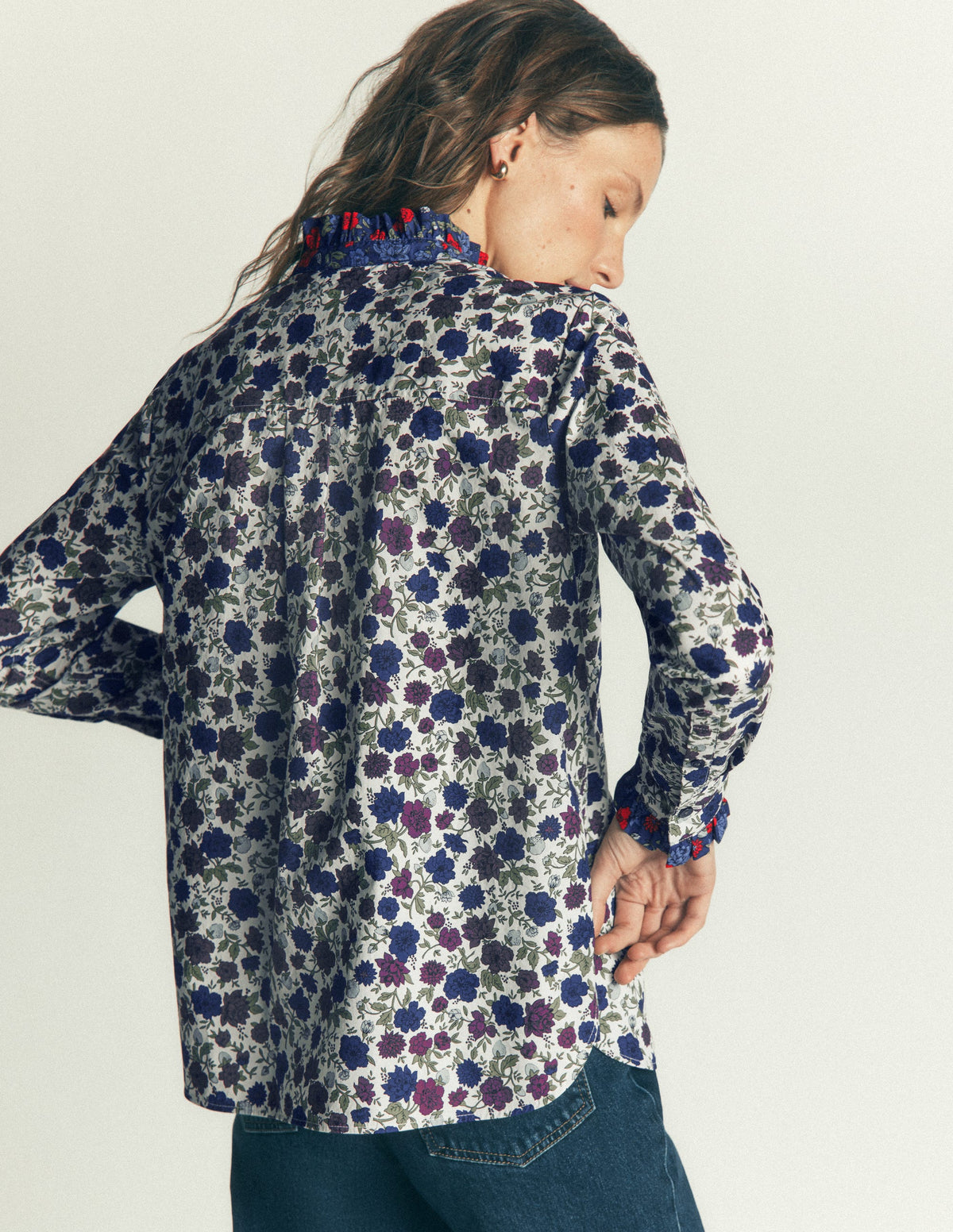 Sienna Frill Cotton Shirt-Soft Cream, Billowing Sprigs-4
