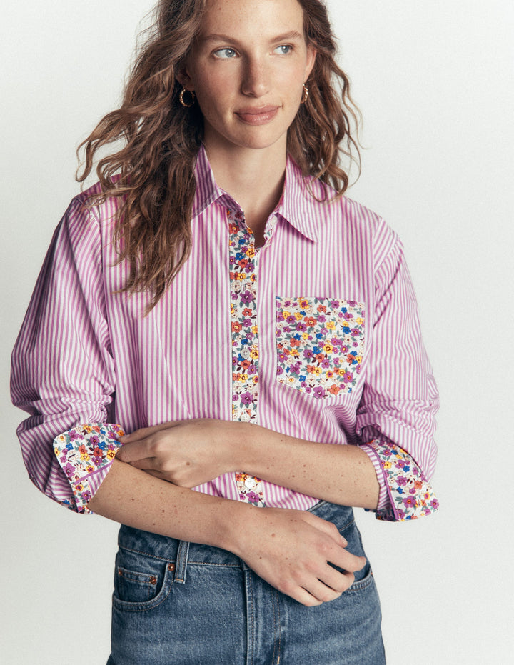 Sienna Relaxed Cotton Shirt-Clover Purple, Hotched Floral