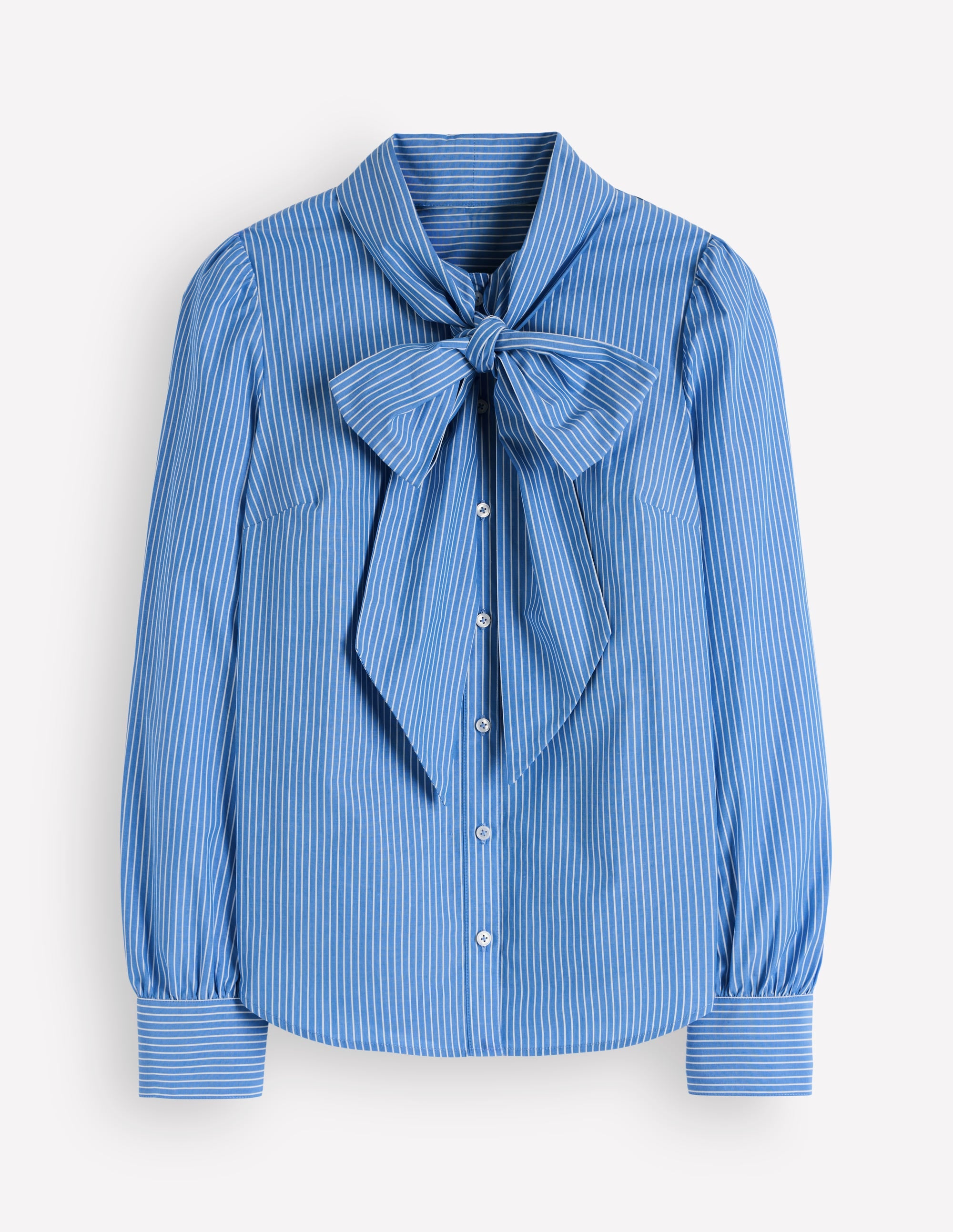Clara Tie Neck Shirt-Blue and Ivory Stripe - Image 6
