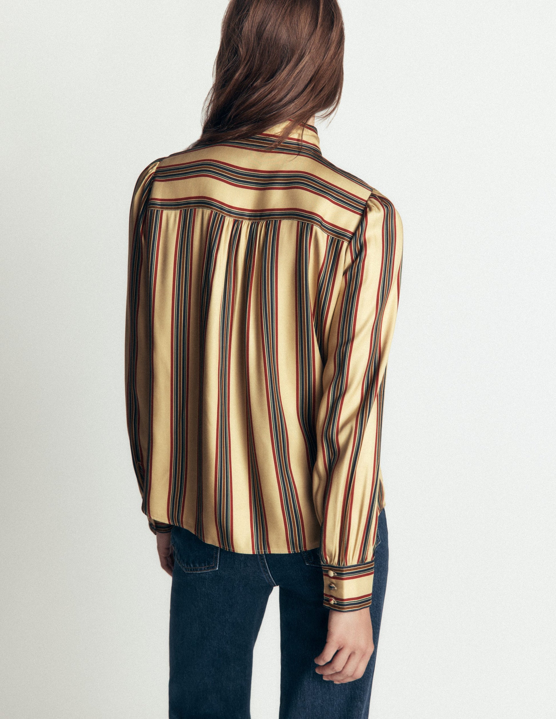 Clara Silk Tie Neck Top-Collegic Stripe-4