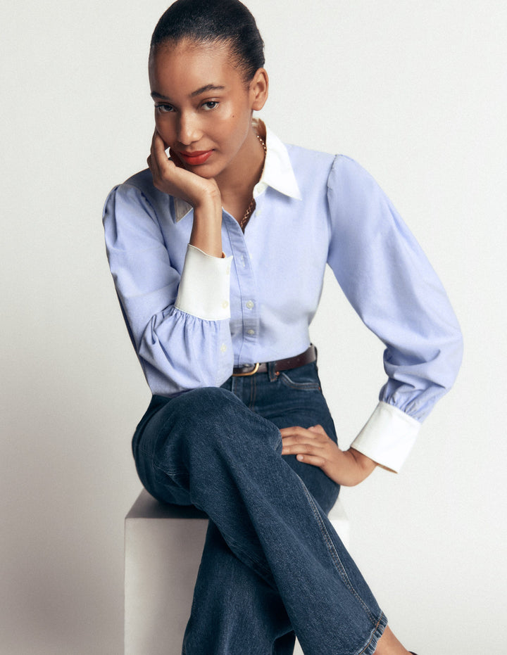 Volume Sleeve Shirt-Blue Oxford