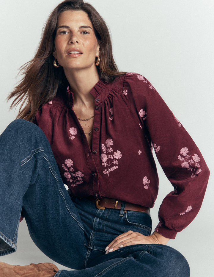 Erica Frill Cord Top-Deep Wisteria, Embroidered